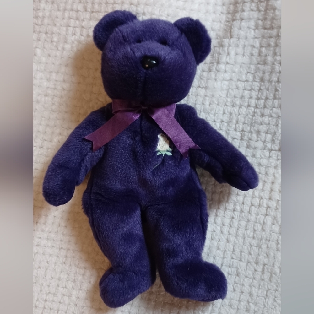 Ty Beanie Baby Princess Diana Bear 1997 rare purple retired white rose teddy